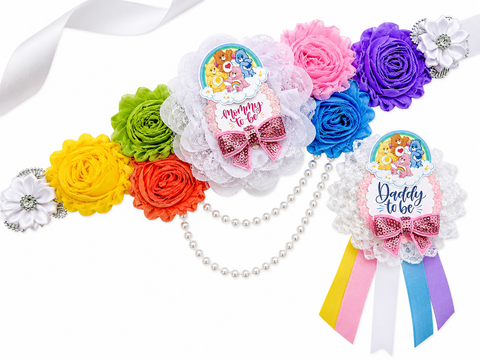Care Bears Baby Shower Mommy to be Sash and Daddy Pin