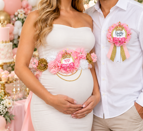 Pink and Gold Princess Mommy to be Baby Shower Maternity Sash