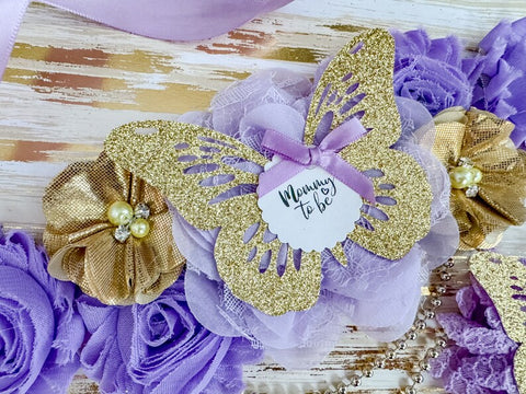 Lavender Butterfly Baby Shower Mommy to be Sash