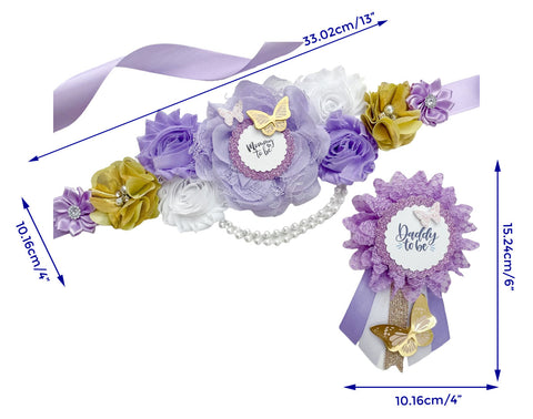 Lavender and Gold Butterfly Baby Shower Maternity Sash