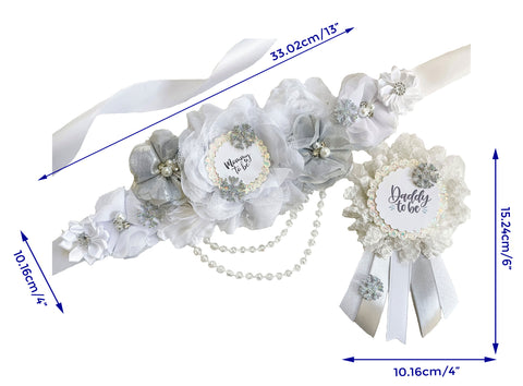 White Snow Flake Baby Shower Maternity Sash