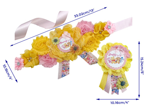 Pink and Yellow Winnie the Pooh Sunflower Baby Shower Maternity Sash