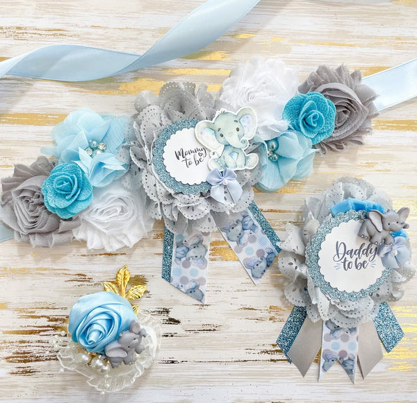 Baby Blue Elephant Baby Shower Maternity Sash – Bump Blossoms display picture 1