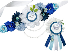 Blue Boho Greenery Baby Shower Maternity Sash