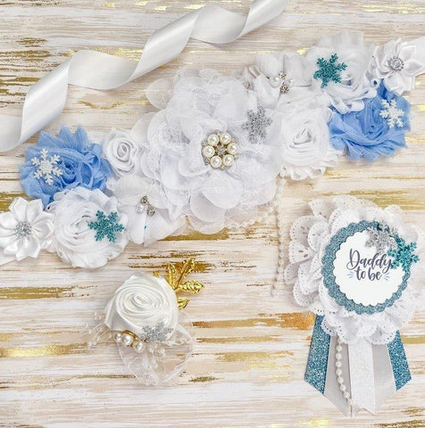 Blue Snowflake Maternity Sash