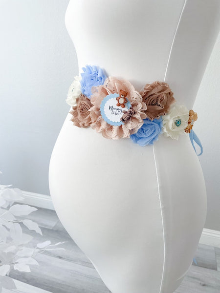 Blue Teddy Bear Baby Shower Maternity Sash – Bump Blossoms display picture 3