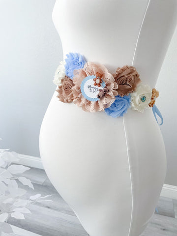 Blue Teddy Bear Baby Shower Maternity Sash