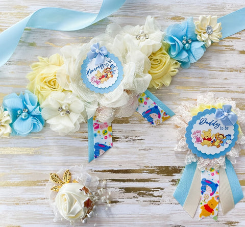 Blue Winnie the Pooh Baby Shower Maternity Sash
