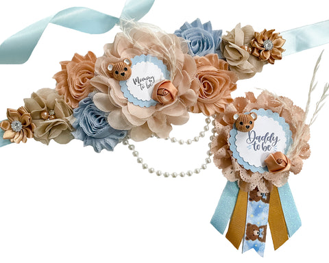 Boho Teddy Bear Maternity Sash for Baby Shower