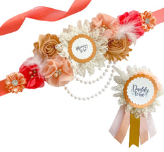 Feathered Coral Baby Shower Maternity Sash