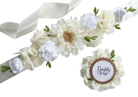 Ivory Boho Greenery Baby Shower Maternity Sash