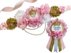 Pink and Gold Princess Baby Shower Mommy to be Maternity Sash