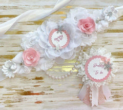 Pink Snowflake Baby Shower Maternity Sash