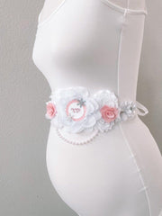 Pink Snowflake Baby Shower Maternity Sash