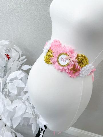 Pink Butterfly Baby Shower Maternity Sash