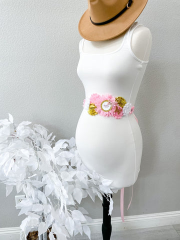Pink Butterfly Baby Shower Maternity Sash