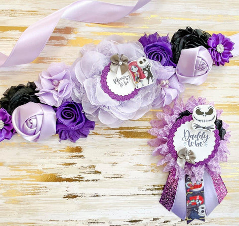 Purple Jack and Sally Maternity Sash