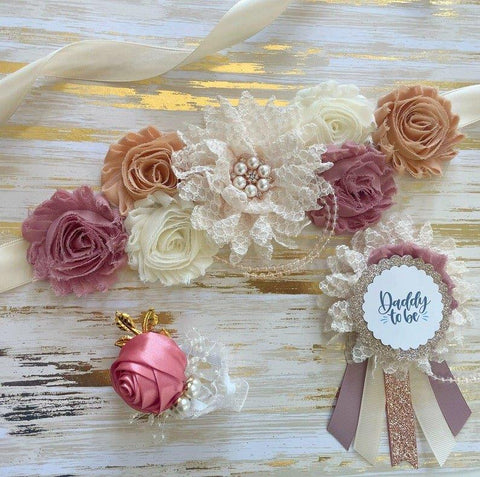Rose and Ivory Baby Shower Maternity Sash