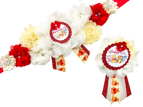 Red Winnie the Pooh Baby Shower Maternity Sash Set – Bump Blossoms