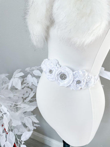 White Baby Shower Maternity Sash