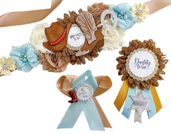 Blue And Brown Cowboy Baby Shower Mommy to be Maternity Sash