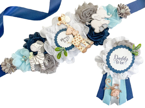 Blue Safari Baby Shower Mommy to be Maternity Sash