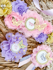 Purple Pink and Gold Butterfly Baby Shower Maternity Sash