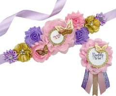 Purple Pink and Gold Butterfly Baby Shower Maternity Sash