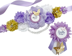 Lavender and Gold Butterfly Baby Shower Sash