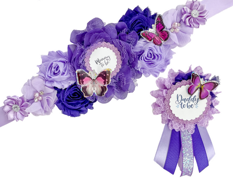 Purple Butterfly Mommy to be Baby Shower Maternity Sash