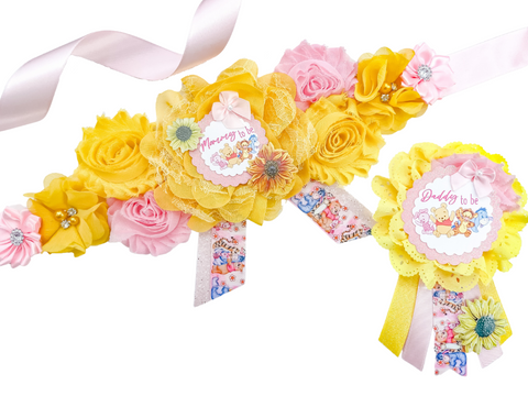 Sunflower Winnie the Pooh Mommy to be Baby Shower Maternity Sash