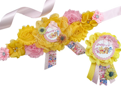 Pink and Yellow Winnie the Pooh Sunflower Baby Shower Sash Set