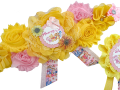 Pink and Yellow Winnie the Pooh Sunflower Baby Shower Sash Set